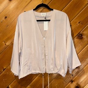 NWT Sugar + Lips blush tan zip front vneck blouse